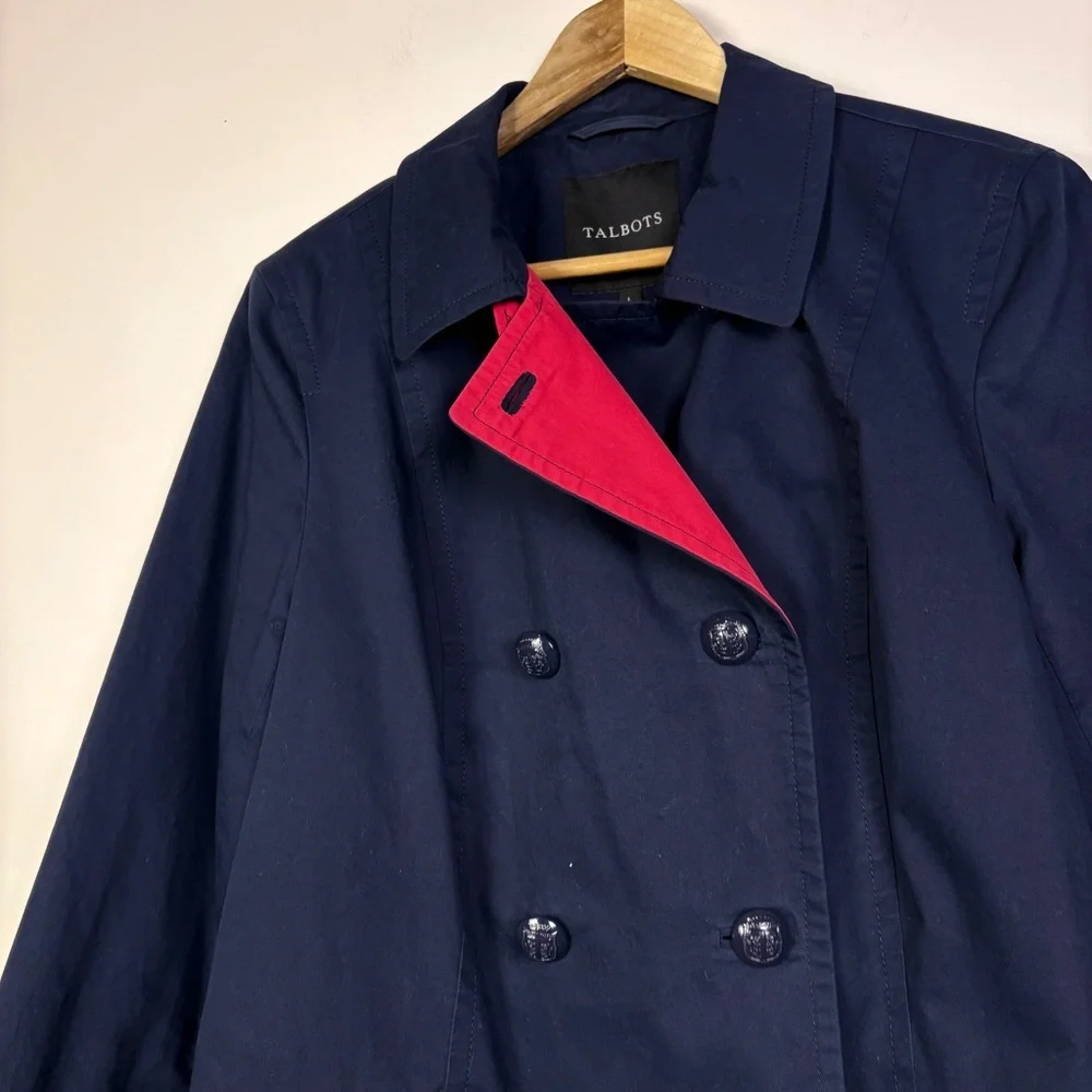 Talbots Navy Blue Cotton Peacoat Jacket Double Breasted Nautical Preppy - Picture 4 of 9